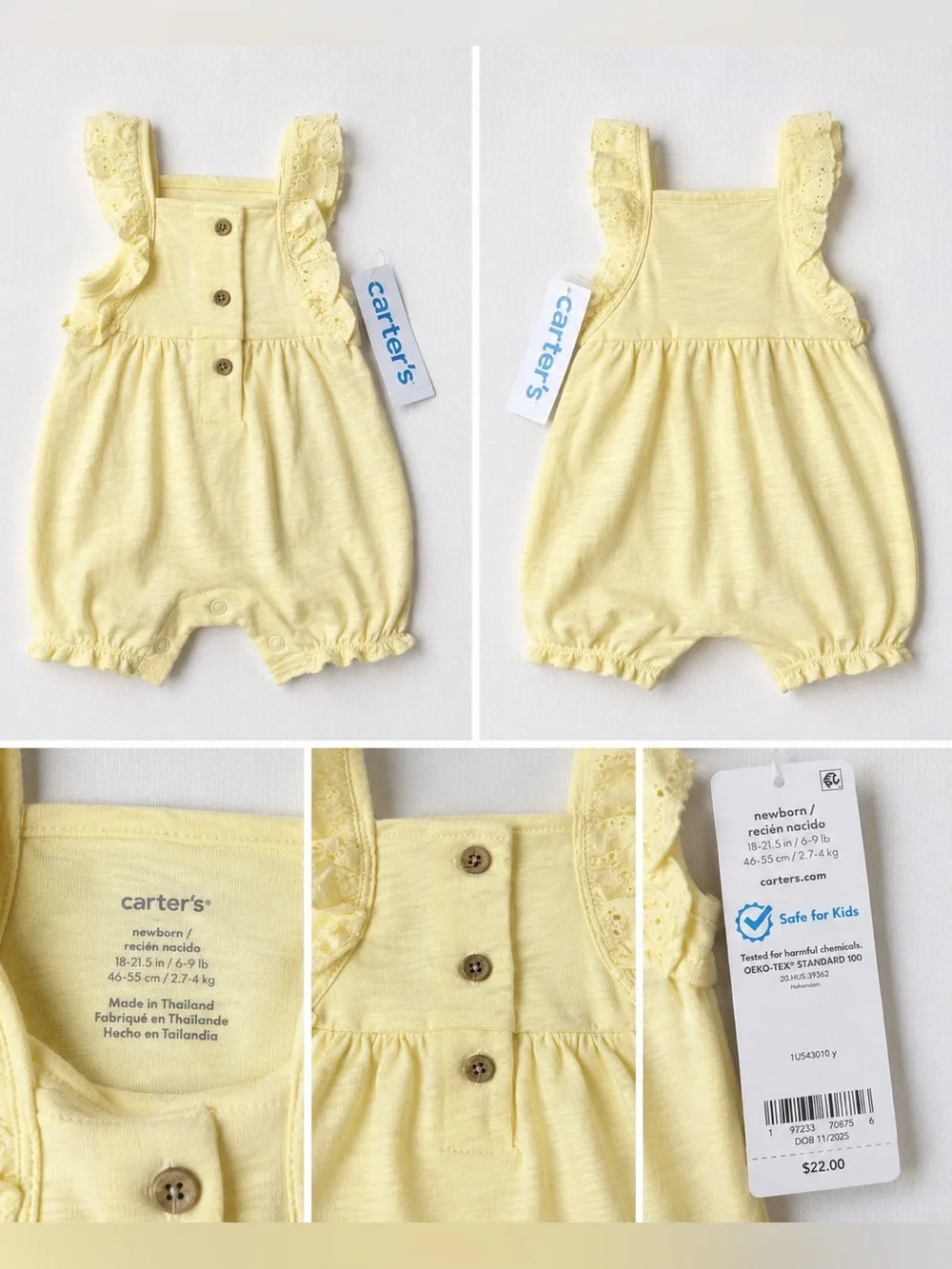 Carter's Light Yellow Eyelet Strap Romper